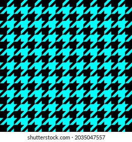 Goose foot. Pattern of crow's feet in black and aqua cage. Glen plaid. Houndstooth tartan tweed. Dogs tooth. Scottish checkered background. Seamless fabric texture. Vector illustration