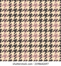 Goose foot. Pattern of crow's feet in brown, pink, beige cage. Glen plaid. Houndstooth tartan tweed. Dogs tooth. Scottish checkered background. Seamless fabric texture. Vector illustration