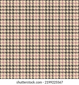 Goose foot. Pattern of crow's feet in brown, pink, beige cage. Glen plaid. Houndstooth tartan tweed. Dogs tooth. Scottish checkered background. Seamless fabric texture. Vector illustration