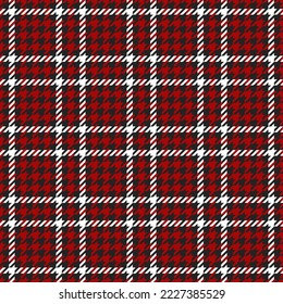 Goose foot. Pattern of crow's feet in black, red, white cage. Glen plaid. Houndstooth tartan tweed. Dogs tooth. Scottish checkered background. Seamless fabric texture. Vector illustration