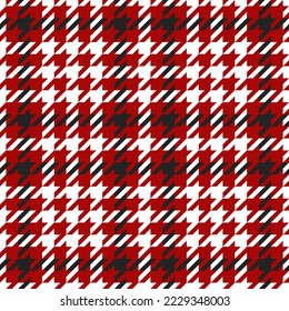 Gänsefuß. Muster von Krähenfüßen in schwarz, rot und weiß Käfig. Glen plaid. Houndstooth Tweed Tweed. Hundezahn. Schottischer, karierter Hintergrund. Nahtlose Textur. Vektorgrafik