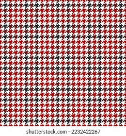Goose foot. Pattern of crow's feet in black, red and white cage. Glen plaid. Houndstooth tartan tweed. Dogs tooth. Scottish checkered background. Seamless fabric texture. Vector illustration