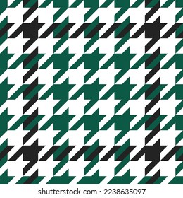 Goose foot. Pattern of crow's feet in black, green, white cage. Glen plaid. Houndstooth tartan tweed. Dogs tooth. Scottish checkered background. Seamless fabric texture. Vector illustration