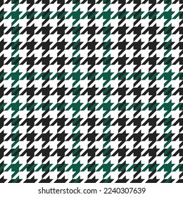 Pie de ganso. Patrón de los pies de los cuervos en jaulas negras, verdes y blancas. Glen plaid. Tartan de gallo tuiteó. Diente de perros. Fondo escocés a cuadros. Textura de tela sin fisuras. Ilustración del vector