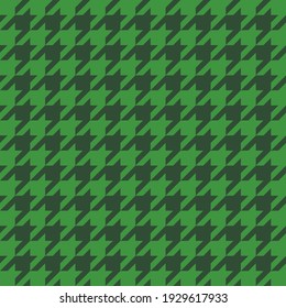 Goose foot. St. Patricks day pattern of crow's feet in green cage. Glen plaid. Houndstooth tartan tweed. Dogs tooth. Scottish checkered background. Seamless fabric texture. Vector illustration