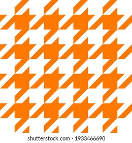 Goose foot. St. Patricks day pattern of crow's feet in white and orange. Glen plaid. Houndstooth tartan tweed. Dogs tooth. Scottish checkered background. Seamless fabric texture. Vector illustration