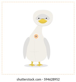 Goose, a funny plush toy, is protected with a button. Vector illustration