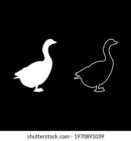 Goose Gosling Geese Anser Gander silhouette white color vector illustration solid outline style image