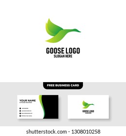Goose Green Logo Vector Template, Free Business Card Mockup