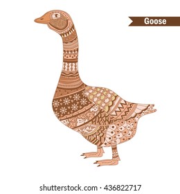 Goose. Hand drawn vector isolated illustration on white background. 