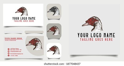 goose handrawn vintage logo template and business card Premium Vector