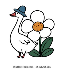 Goose with Hat and Flower Illustration