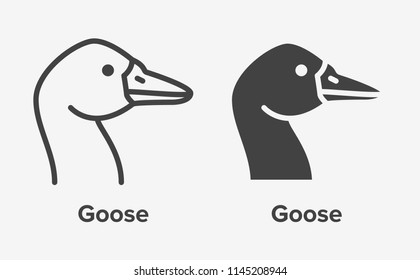 Goose head flat line, glyph icon. Bird sign, illustration of duck. Thin linear and silhouette logo for farm store.
