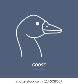 Goose head flat line icon. Bird sign, illustration of duck. Thin linear logo for farm store.