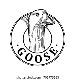 Goose head with lettering. Hand drawn in a graphic style. Vintage black vector engraving illustration for label, poster, logotype. Isolated on white background