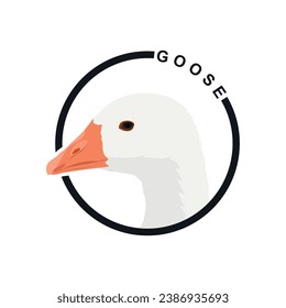 Goose head logo design in circle shape. Goose design for sign, symbol, logo isolated on white background. Colorful illustration of beautiful head domestic bird, side view. Vector illustration