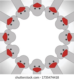 Cabezas de ganso   las mascotas formando un círculo. Vector de pájaro sobre fondo blanco.