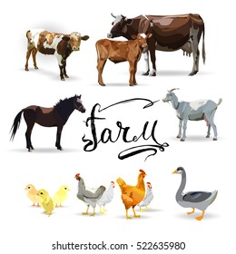 Goose, horse, chicken, cow, pig, vector