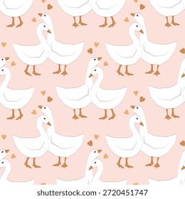 Abrazos de ganso pareja sin patrón. Fondo lindo de los pájaros abrazadores para el día de San Valentín, boda o elemento de diseño de tarjeta romántica.