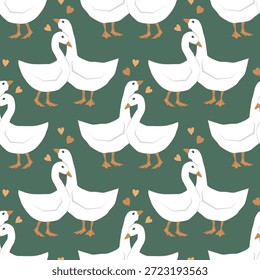 Abrazos de ganso pareja sin patrón. Fondo lindo de los pájaros abrazadores para el día de San Valentín, boda o elemento de diseño de tarjeta romántica