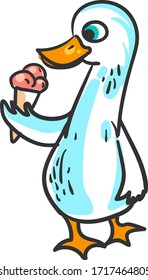Goose with ice cream, illustration, vector on white background