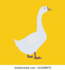 goose icon in flat style with long shadow, isolated vector illustration on yellow transparent background 