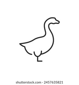 Goose icon. A streamlined outline symbolizing a goose, often associated with farming, migratory patterns, and as a source of both meat and feathers. Vector illustration