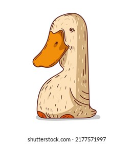 A Goose, Isolated Vector Illustration. Poultry. Cute Cartoon Picture Of A Calm Goose Sitting. A Funny Bird Sticker. Simple Drawing Of A Duck On White Background. A Farm Animal