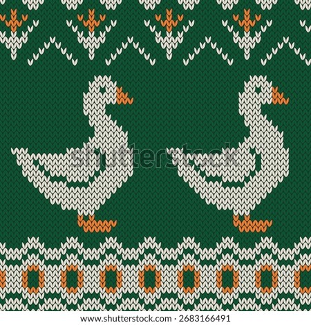 Goose jacquard knitted seamless pattern. Funny background for ugly sweater or any knit wear design. Vector illustration