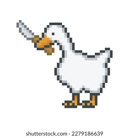 Goose with knife, pixel art meme