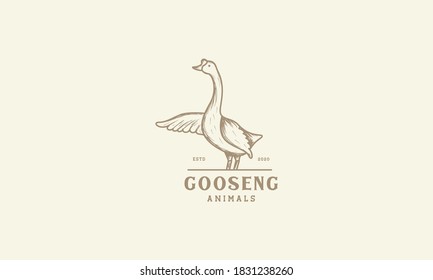 goose line engraved vintage logo vector icon illustration design 