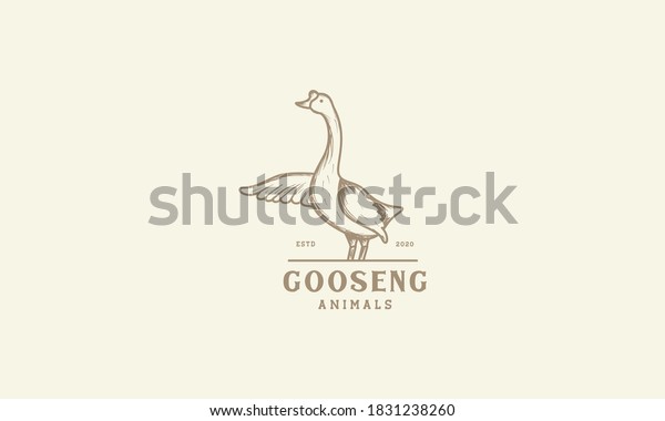 goose line engraved vintage logo vector icon\
illustration design 