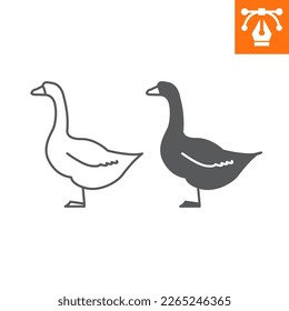 Goose line and solid icon, outline style icon for web site or mobile app, animals and bird, goose vector icon, simple vector illustration, vector graphics with editable strokes.