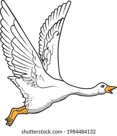 Goose line vector illustration isolated white background animals top view  goose drawing
