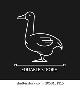Goose linear icon for dark theme. Poultry farming. Commercial geese growing. Canadian, white goose. Thin line customizable illustration. Isolated vector contour symbol for night mode. Editable stroke