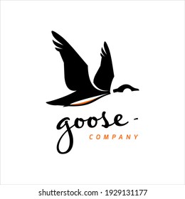 Goose Logo Design Template Animal Vector Inspiration, Flying Bird Silhouette Graphic Element Ideas
