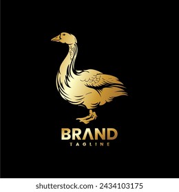 Goose logo vector design. Illustration of a gold swan on a black background. Elegant.