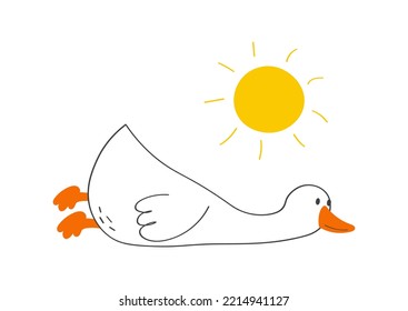 Goose lying under the sun. Modern vector illustration.
