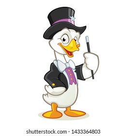 Goose magician cartoon character holding magician stick