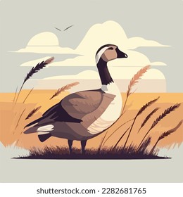 Goose in a meadow. Domestic or farm yard animals. Flat vector illustration concept