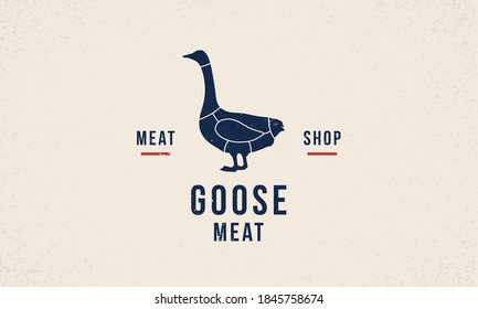 Goose meat - Vintage logo, poster concept for meat shop, butchery, restaurant logo. Meat shop logo with goose silhouette. Vector illustration