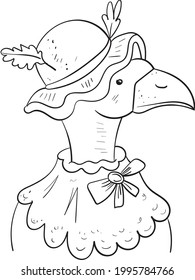 Goose Mother. Cute Bird Character English Fairy Tales. Coloring Page Or Book For Kids And Adults, Cartoon Illustration 