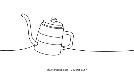 Tetera de café de cuello de ganso una línea de dibujo continuo. Elementos dibujados a mano para el menú del café, cafetería. Ilustración lineal vectorial.