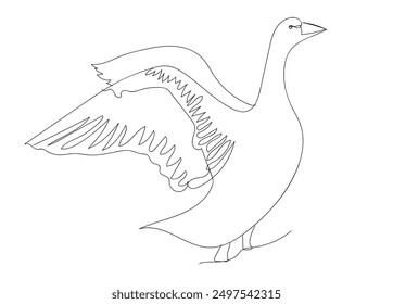 Goose with open wings. Continuous line drawing. Vector illustration. Domestic fowl. Cute animals icon.  World Farm Animals Day.