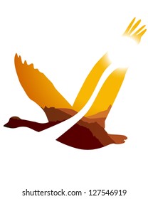 Goose outline over desert background