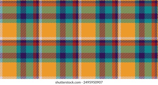 Goose pattern fabric check, intricate texture vector background. Quilt textile tartan seamless plaid in orange and cyan colors palette.