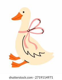 Ganso com um arco rosa. Ilustração de vetor plano.