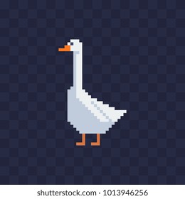 Goose. Pixel art. Flat style. Cartoon icon for children's mobile applications, book illustration. Isolated vector image.