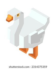 Goose plaything or wooden figurine for kids to play games. Isolated square minimalist character, geometric shape of a bird with beak and plumage. Farming and agriculture. Vector in flat style