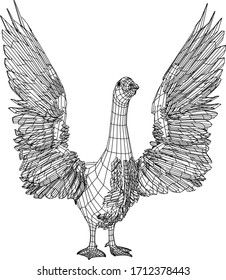 Goose polygonal lines illustration. Vector goose on the white background